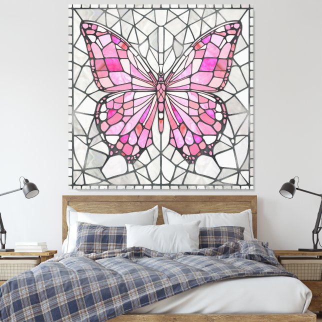 Toile Mosaïque de papillon - Conte de fées rose et gris (Insitu(Chambre))