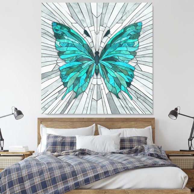 Toile Mosaïque de papillon - vert émeraude et gris (Insitu(Chambre))