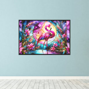 Toile Mosaïque de verre coloré Flamant Rose