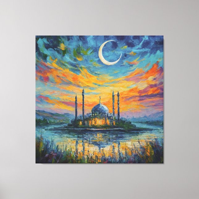 Toile Mosquée Mosquée Crescent Étoiles Peinture (Recto)