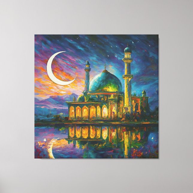 Toile Mosquée musulmane Crescent étoiles peinture (Recto)