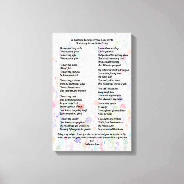 Toile "Mother's Day poem - Stretched canvas print" (Recto)