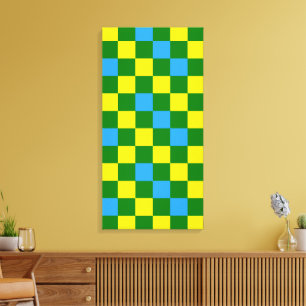 Toile Motif à carreaux bleu jaune vert 