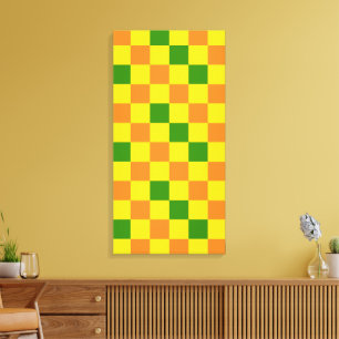 Toile Motif à carreaux orange jaune vert