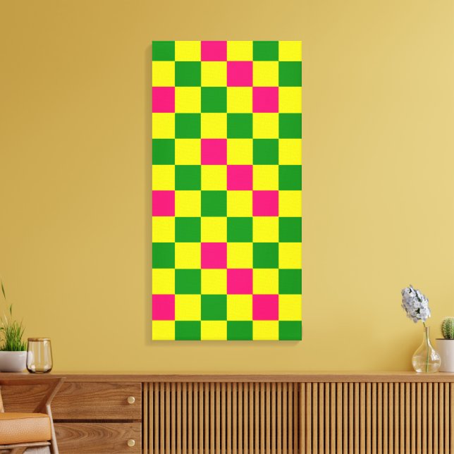 Toile Motif à carreaux rose jaune vert  (Insitu(Salon))
