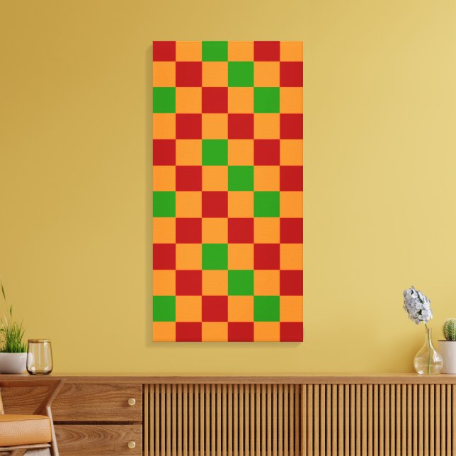 Toile Motif à carreaux rouge orange vert  (Insitu(Salon))