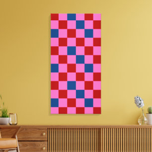 Toile Motif à carreaux rouge rose bleu 