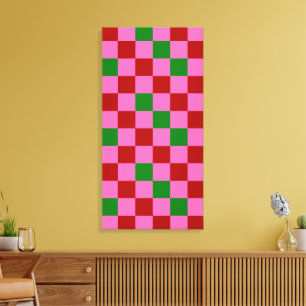 Toile Motif à carreaux rouge rose vert