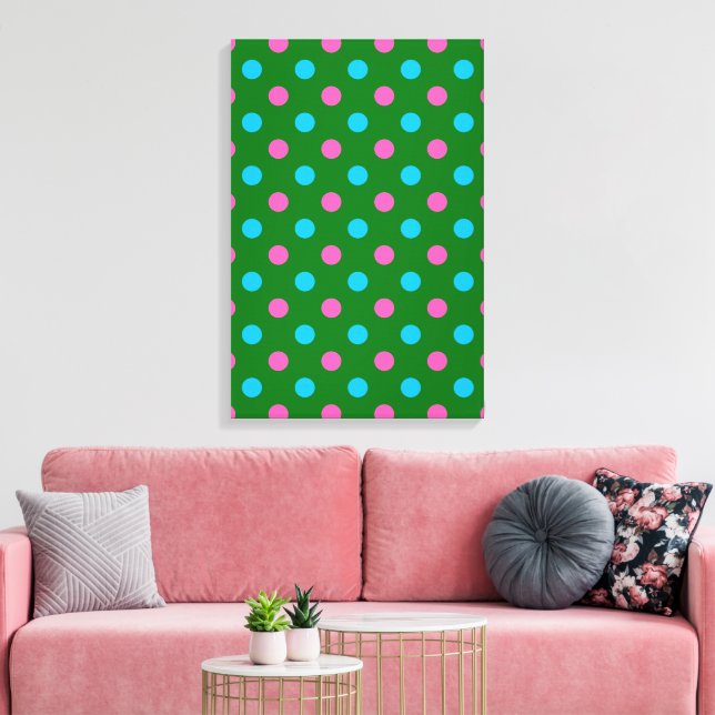 Toile Motif à pois bleu vert rose (Insitu(Salon))