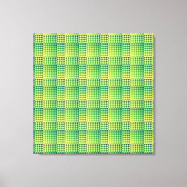 Toile Motif Abstrait à Damier Vert Bleu (Recto)