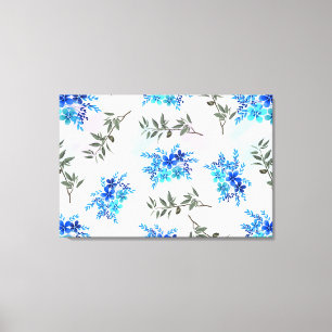 Toile motif avec bouquet bleu de fleurs et feuille