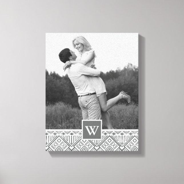 Toile Motif Aztèque gris | Photo avec Monogramme (Recto)