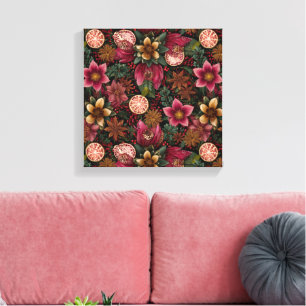 Toile Motif botanique floral et épices de Noël