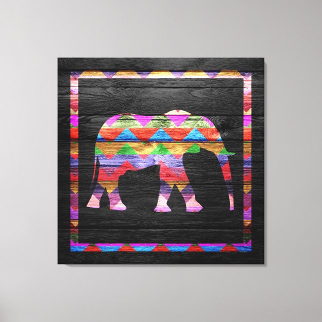 Toile Motif Chevron Elephant sur bois (Recto)