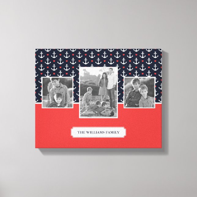 Toile Motif Coeurs et Ancres | Photo de famille | Monogr (Recto)