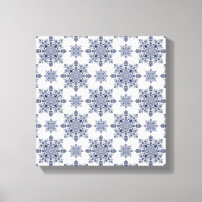 Toile Motif damassé flocon de neige bleu (Recto)