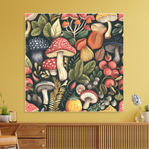 Toile Motif de champignons botaniques vintages