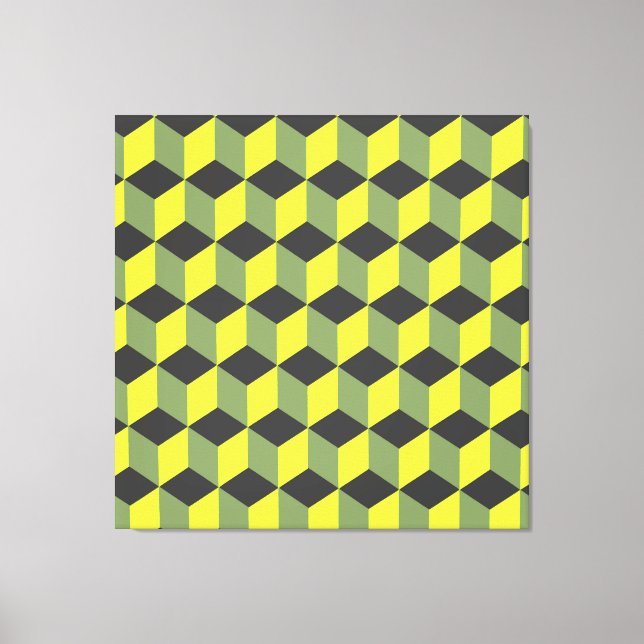 Toile Motif de cube isométrique jaune noir gris (Recto)