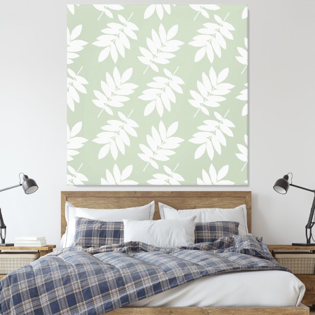 Toile Motif de feuille âgée blanc + vert (Insitu(Chambre))