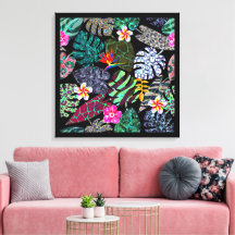 Motif de feuilles et de fleurs tropicales vibrante