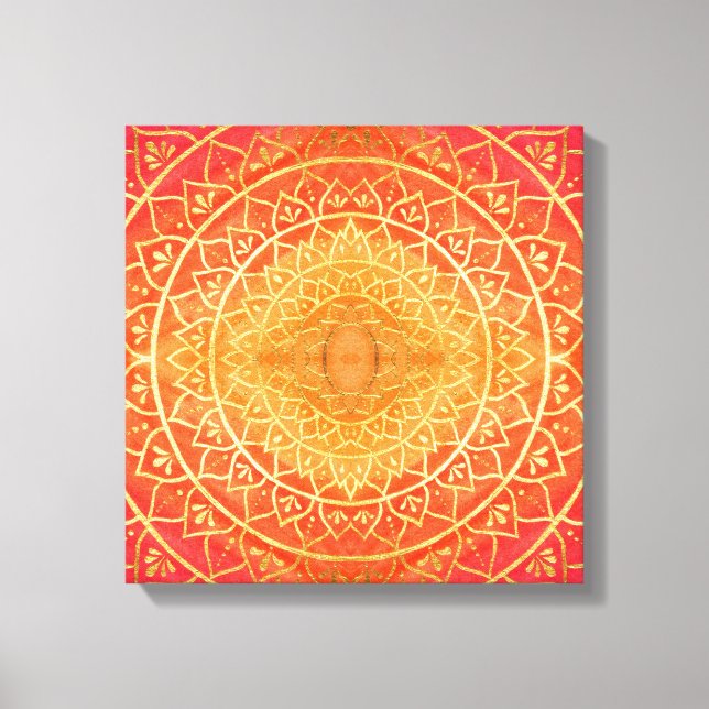 Toile Motif de mandala orange doré rouge brillant (Recto)