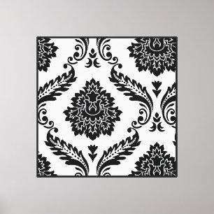 Toile Motif décalé damassé Rococo noir sur blanc