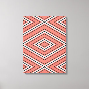 Toile Motif diamant du milieu du siècle Coral, noir et b