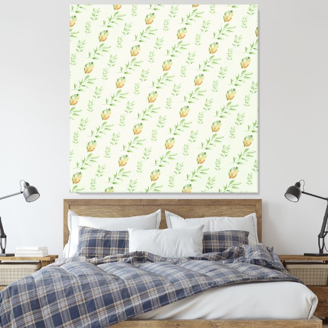 Toile Motif élégant moderne de feuilles d'aquarelle VERT (Insitu(Chambre))