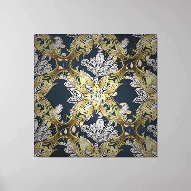 Toile Motif floral avec éléments or Arrière - plan bleu (Recto)