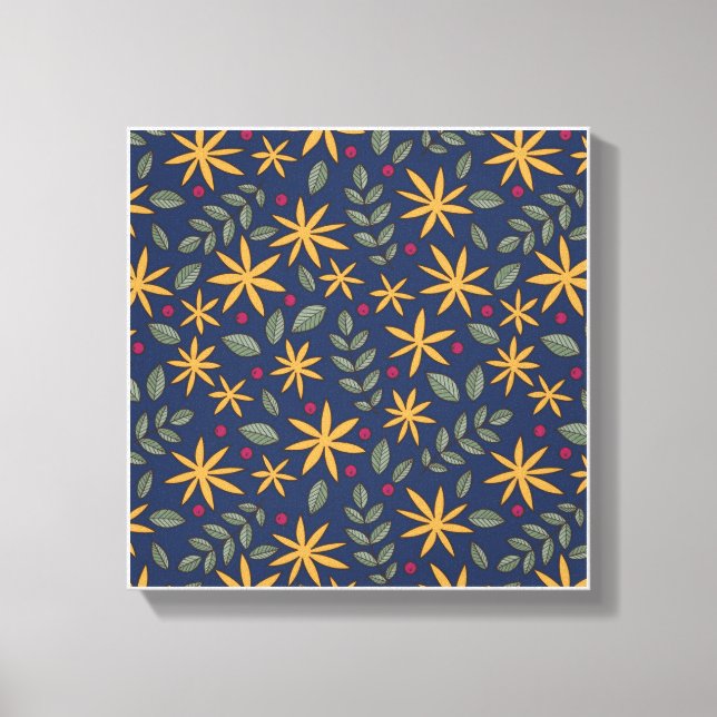 Toile Motif floral doré, dessin botanique (Recto)