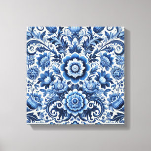 Toile Motif floral folklorique bleu