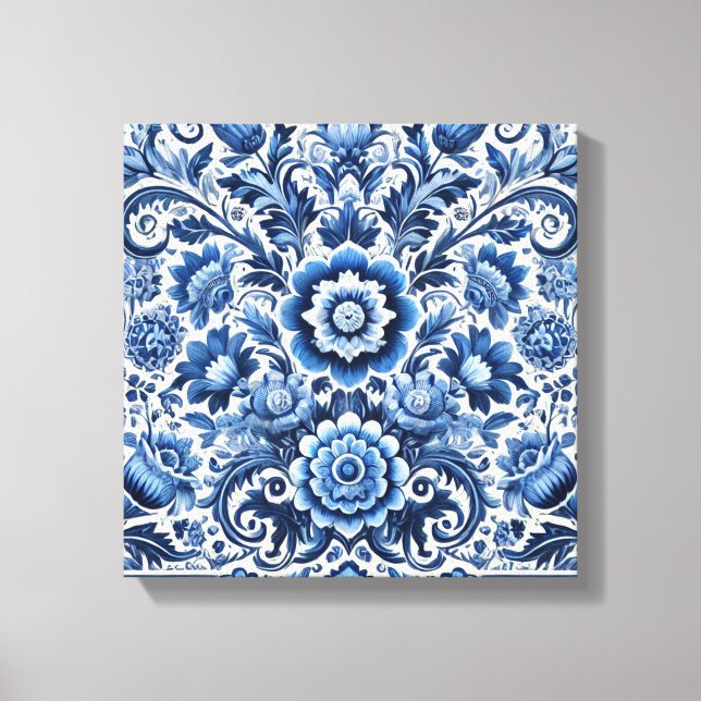 Toile Motif floral folklorique bleu (Recto)