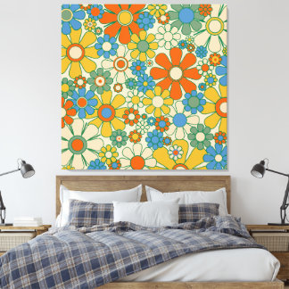 Toile Motif floral rétro groovy des années 60 70