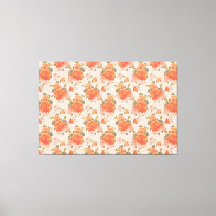Toile motif floral rose orange rose mariage printemps