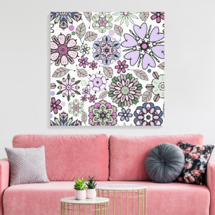 Toile Motif floral sans couture rose violet pastel rétro