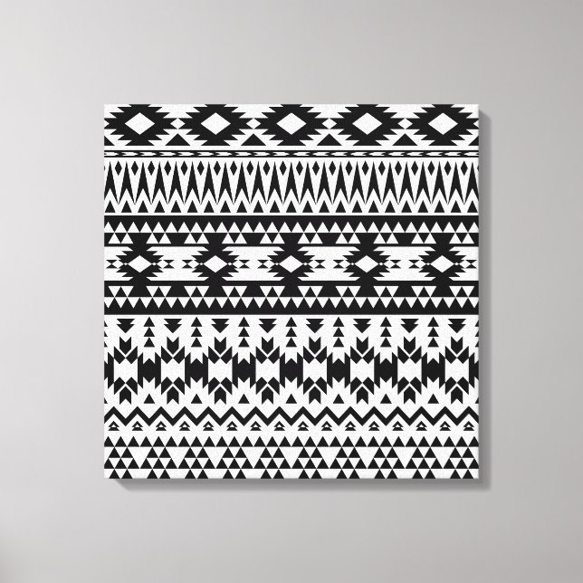 Toile motif géométrique Aztec noir et blanc (Recto)