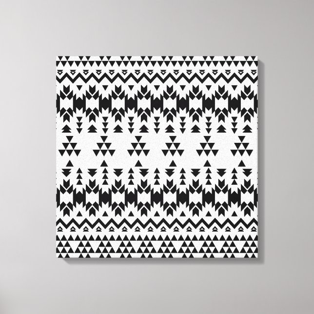 Toile Motif géométrique Aztec noir et blanc (Recto)