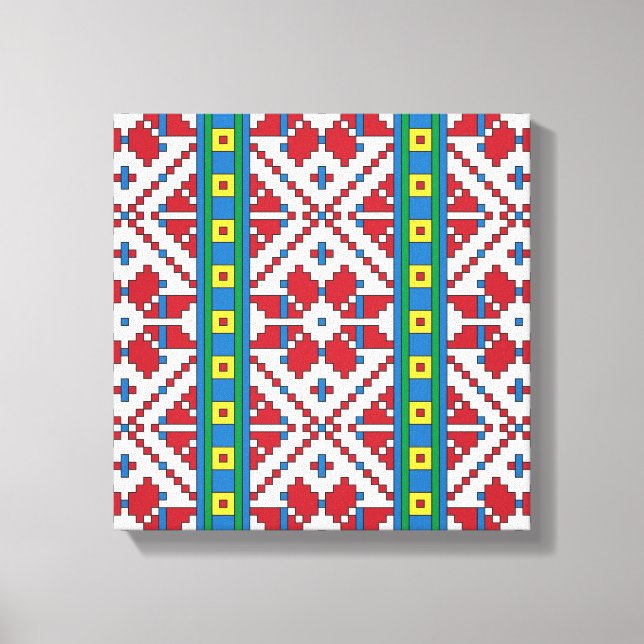 Toile Motif géométrique tribal rouge, bleu et blanc étoi (Recto)