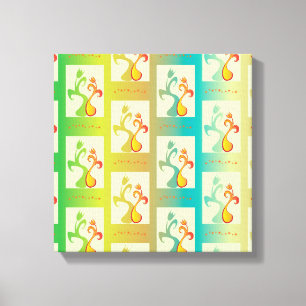 Toile Motif moderne vert, jaune et bleu Tulip Couple