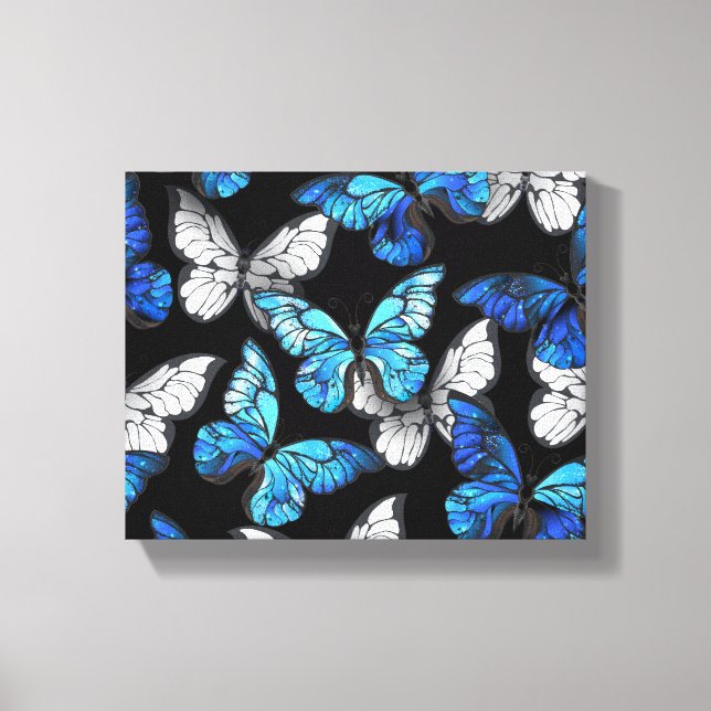 Toile Motif sans couleur foncée avec papillons bleus Mor (Recto)