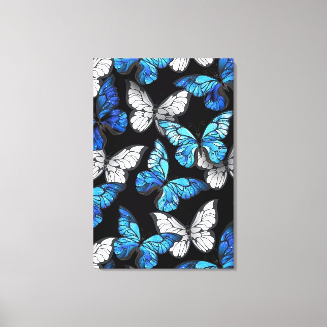 Toile Motif sans couleur foncée avec papillons bleus Mor (Recto)