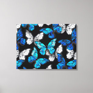 Toile Motif sans couleur foncée avec papillons bleus Mor