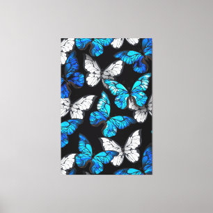 Toile Motif sans couleur foncée avec papillons bleus Mor