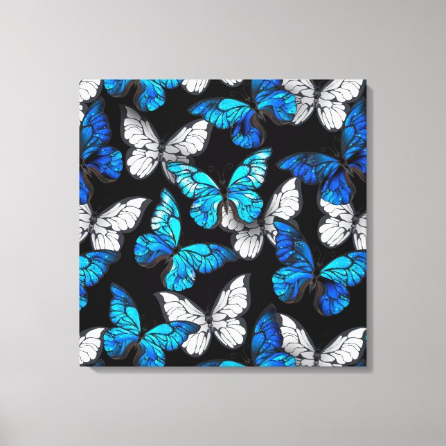 Toile Motif sans couleur foncée avec papillons bleus Mor (Recto)