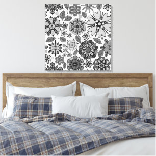 Toile Motif sans couture d'art floral rétro noir gris bl
