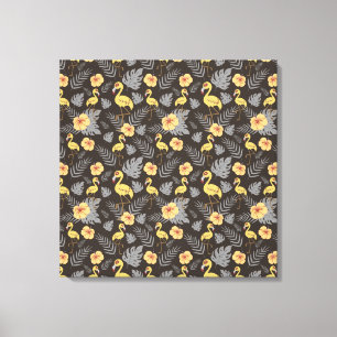 Toile motif sans couture Flamant rose avec fleurs et feu