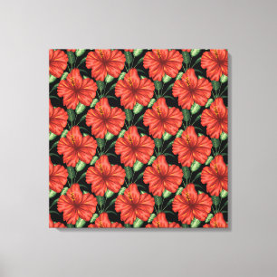 Toile Motif sans couture Fleurs rouges tropicales feuill