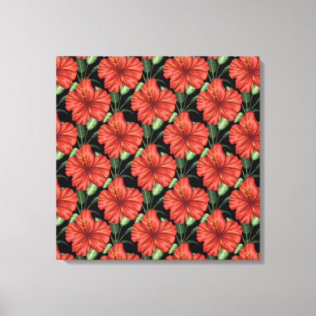 Toile Motif sans couture Fleurs rouges tropicales feuill (Recto)