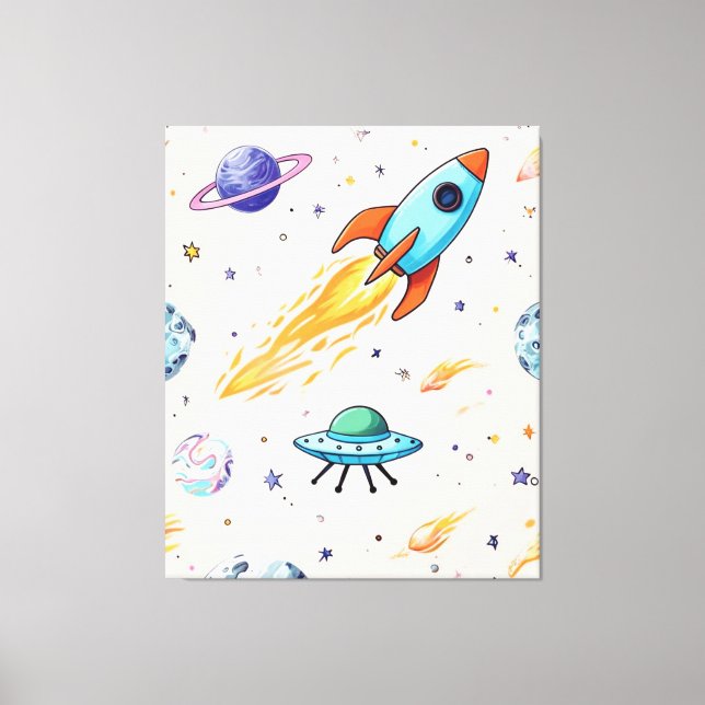 Toile Motif spatial Rocket et UFO | Planètes, étoiles et (Recto)