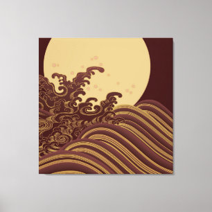 Toile Motif traditionnel japonais de vague et de lune
